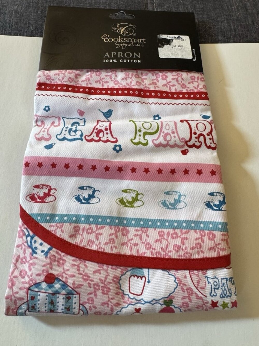 New Cooksmart From England Pink Tea Cups Apron With Pockets Cotton B4